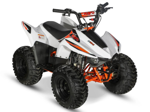 KAYO FOX AY70-2 ATV front view with sporty graphics
