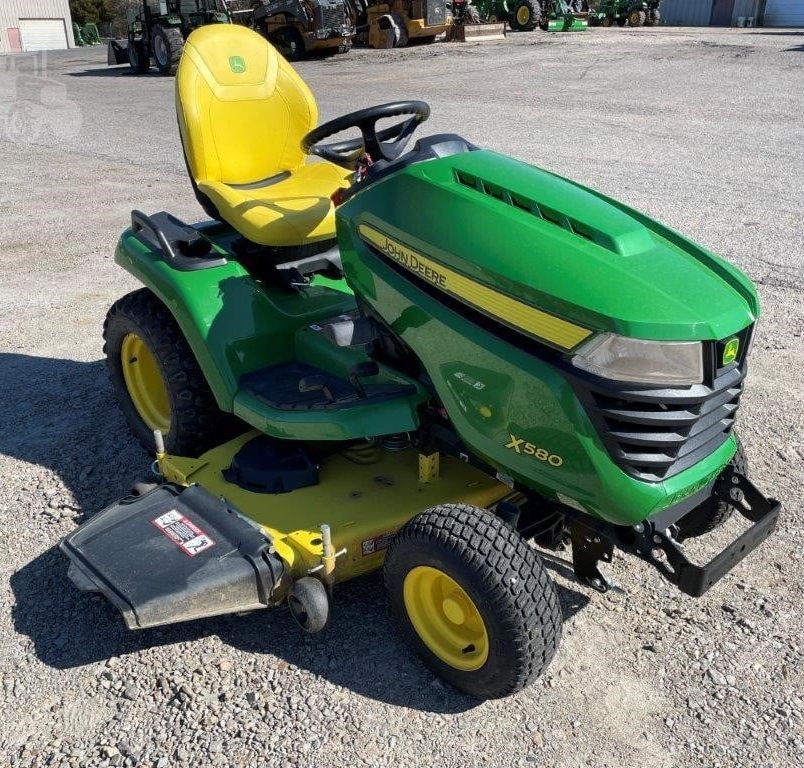 2021 John Deere X580 Garden Tractor mowing large lawn